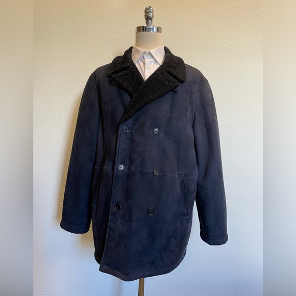 Polo Ralph Lauren Vintage Double Breasted Shearling Ranch Coat in Navy Size XL - Picture 1 of 9